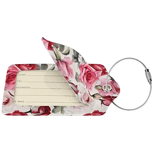 Red & Pink Rose Flowers Leather Suitcase Luggage Tags, 2 Pack