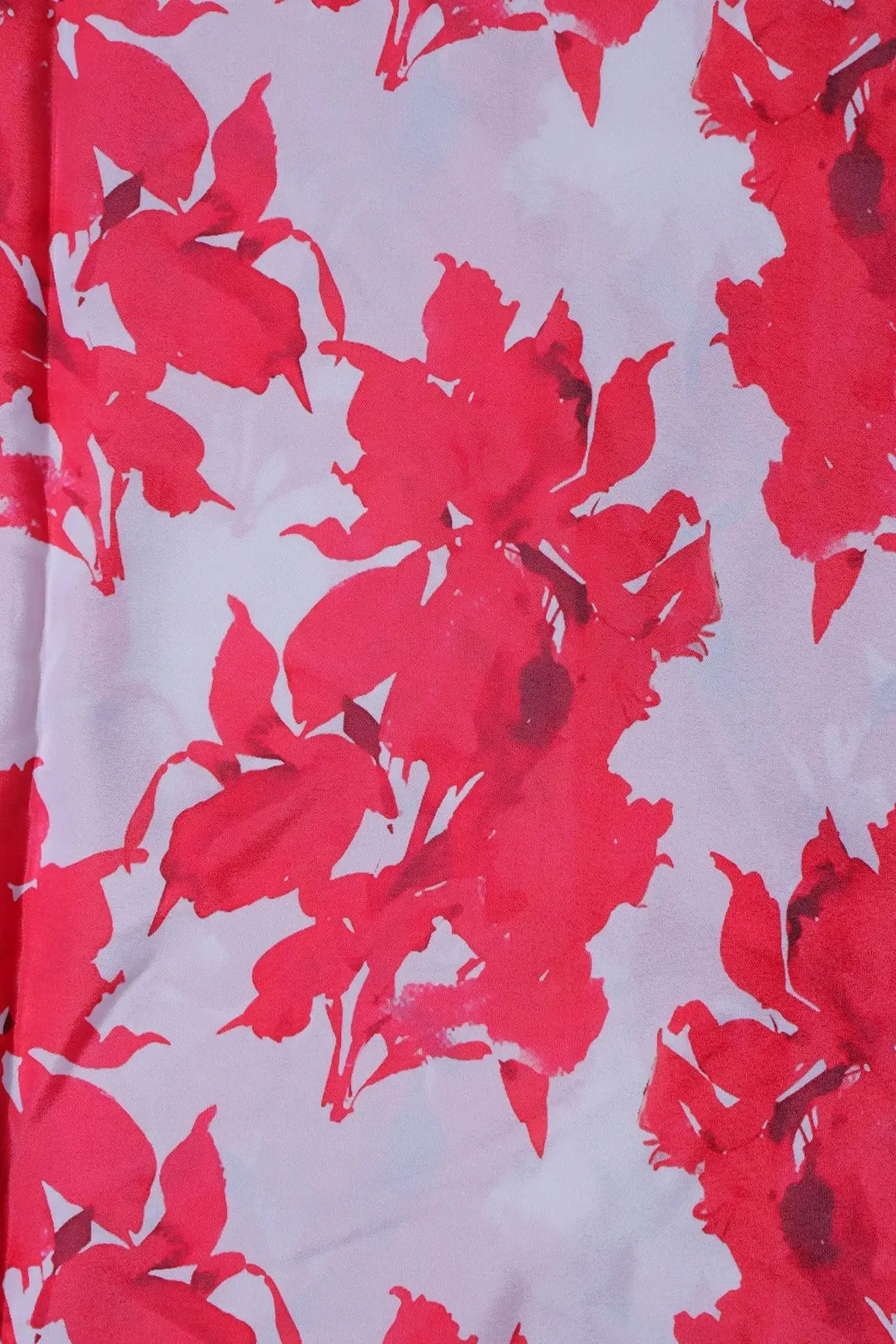 Red And White Floral Pattern Digital Print On French Crepe Fabric