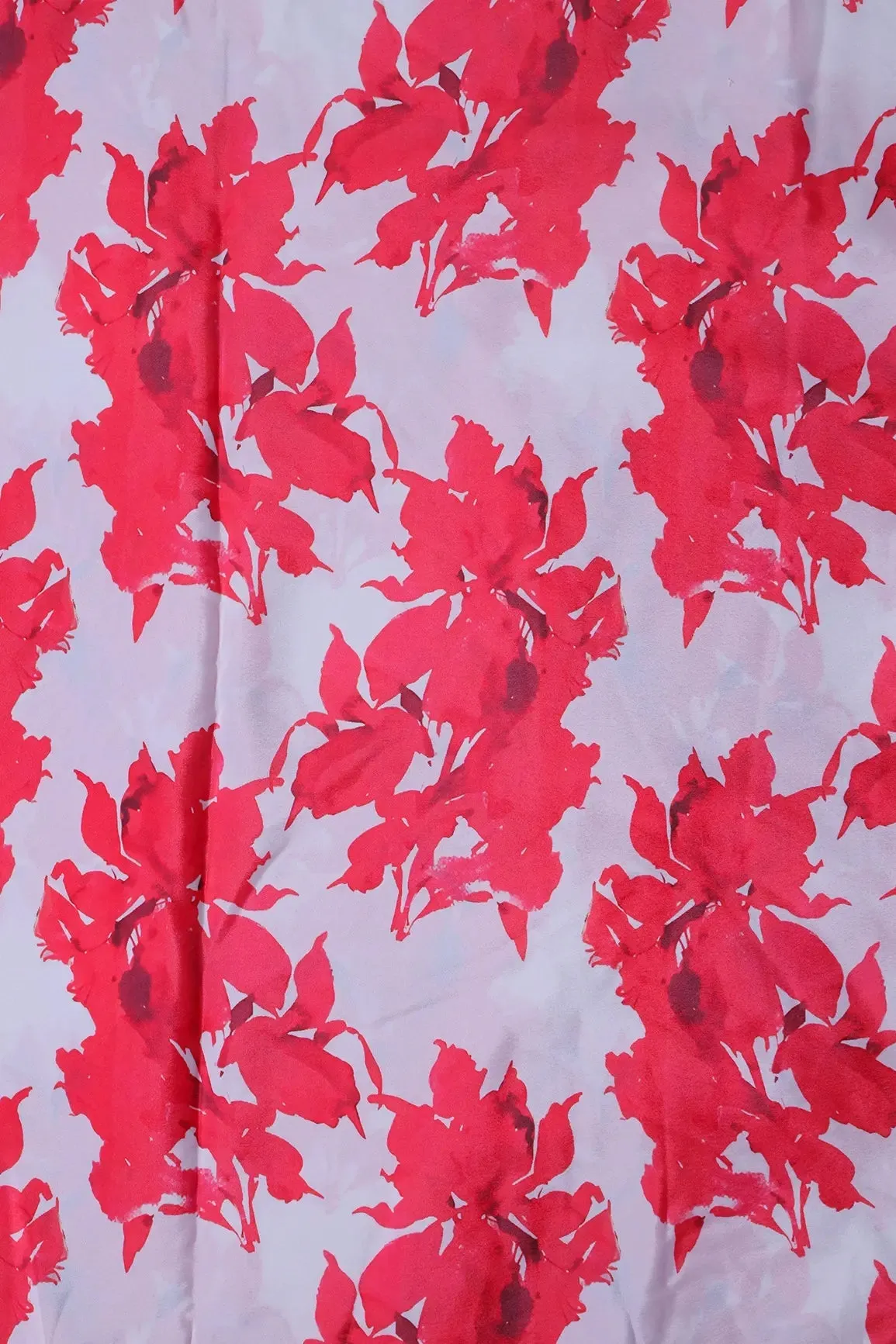 Red And White Floral Pattern Digital Print On French Crepe Fabric