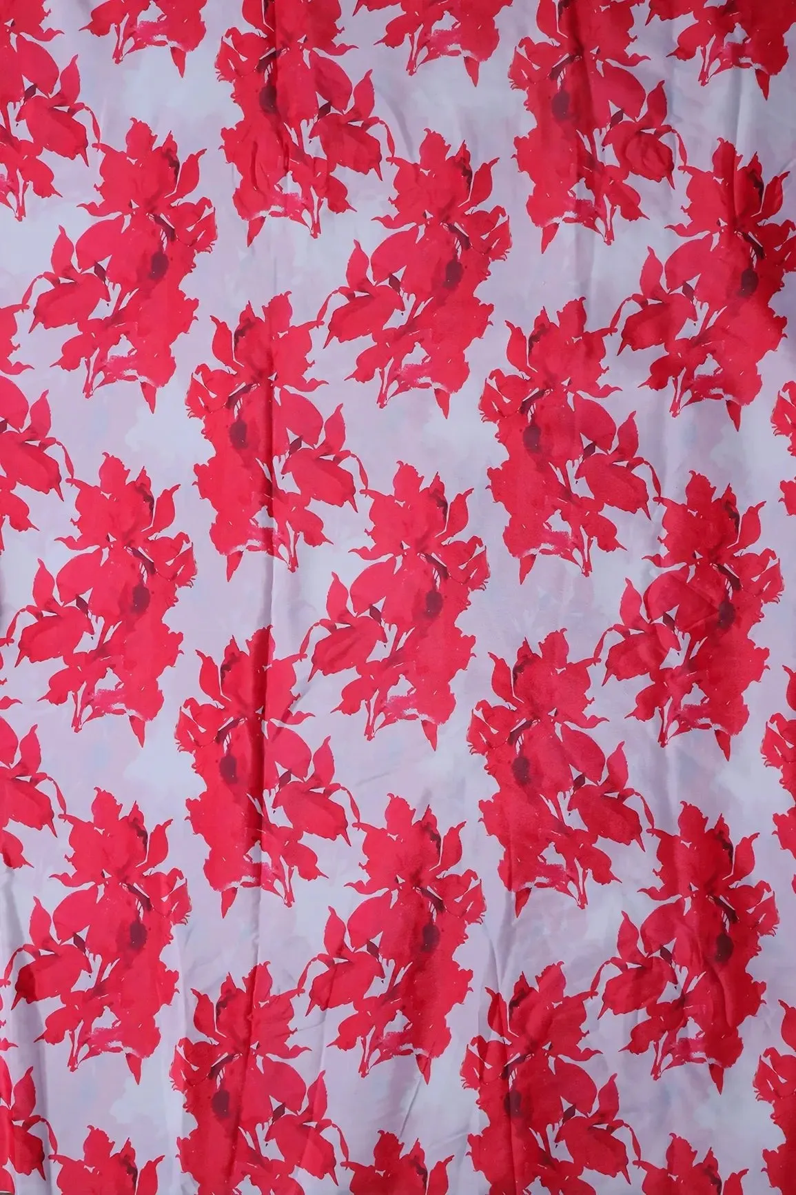 Red And White Floral Pattern Digital Print On French Crepe Fabric