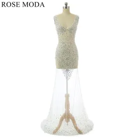 Rosemoda Heavy Beaded Long Illusion Prom Dresses