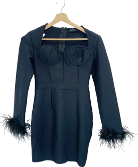 Step Up Store Black Feather Trim Bodycon Dress UK L