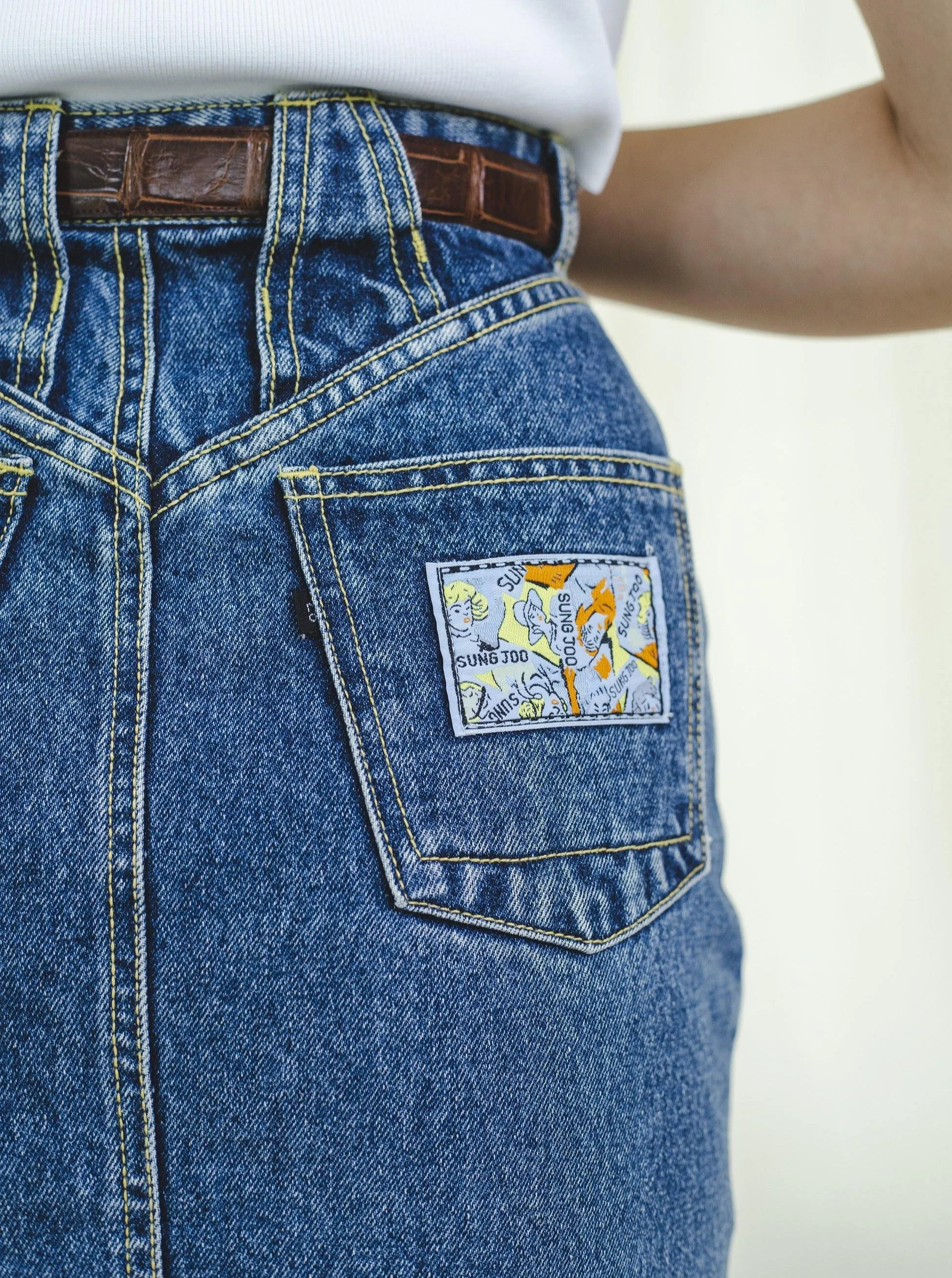 Vintage Denim Patch Pocket Mini Skirt
