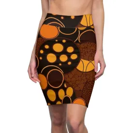 Womens Pencil Skirt - Orange and Brown Spotted Illustration