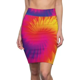 Womens Pencil Skirt - Tie Dye Rainbow Stretch Mini