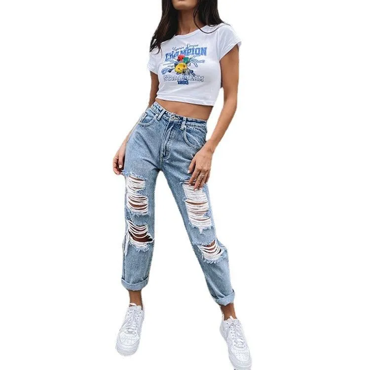 Women's Ripped Holes Show Thinness Jeans