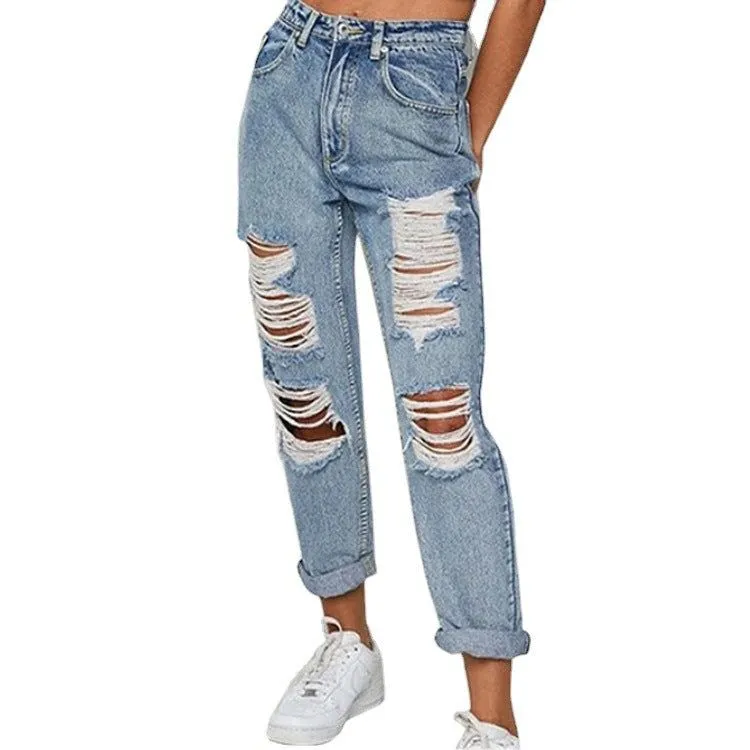 Women's Ripped Holes Show Thinness Jeans
