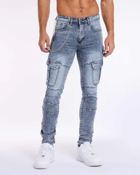 Zipper Workwear Slim Fit Blue Jeans